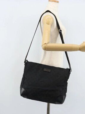 GUCCI GG Canvas Shoulder Bag Black Silver 110054 Auth 173836